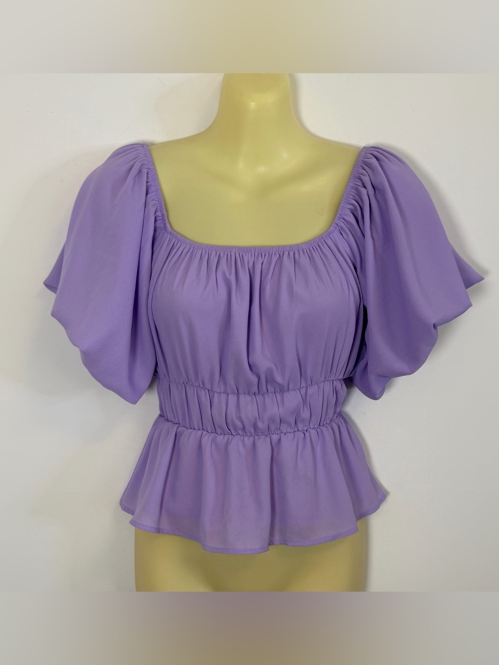 Altar’d State Lavendar Square Neck Puff Sleeve Peplum Top